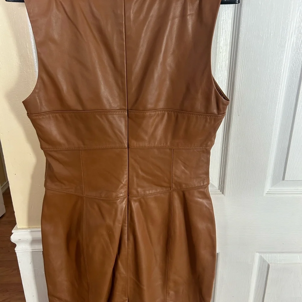 ANTONIO MELANI Tan Leather Midi Dress NWT - Picture 5 of 8